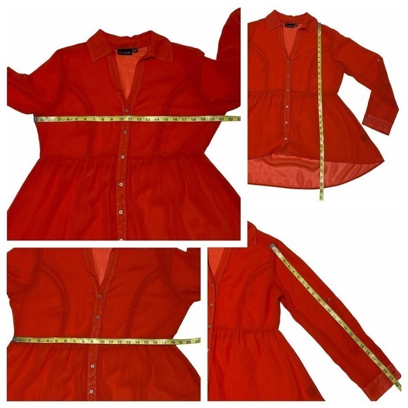 ULTRA Flirt Solid Red Button Down Babydoll Blouse - Picture 12 of 13